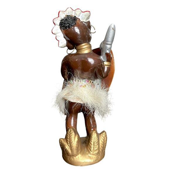 Vintage African Tribal Dancer with Shield Figurine Ceramic Mid Century Japan - Picture 3 of 11